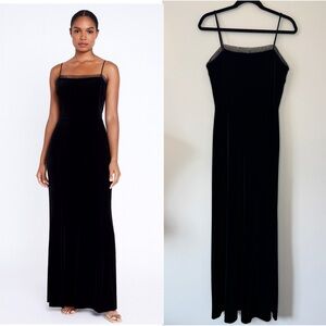 Venessa Stevens Maxi Dress Velour Velvet Full Length Gown Black Beaded Sz 10